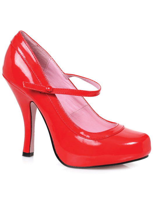 Women's Red Patent Mary Jane Heeled Shoes - costumesupercenter.com