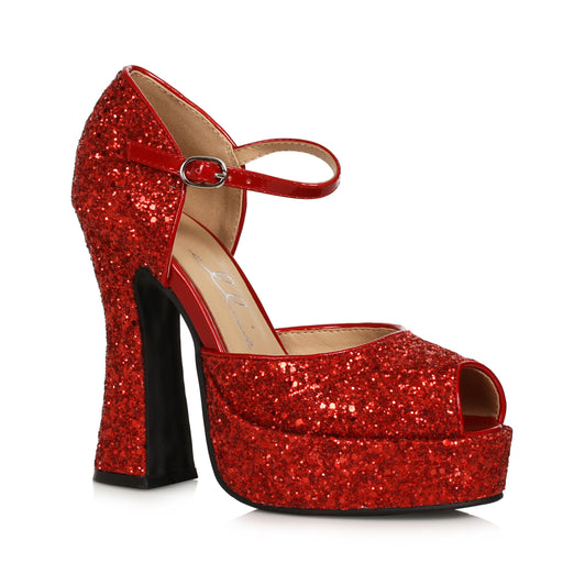 Women's Red Glitter Open Toe Platform Heeled Shoes - costumesupercenter.com