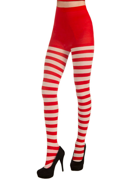 SEXY RED & WHITE STRIPED LEGGINGS FANCY DRESS COTUME