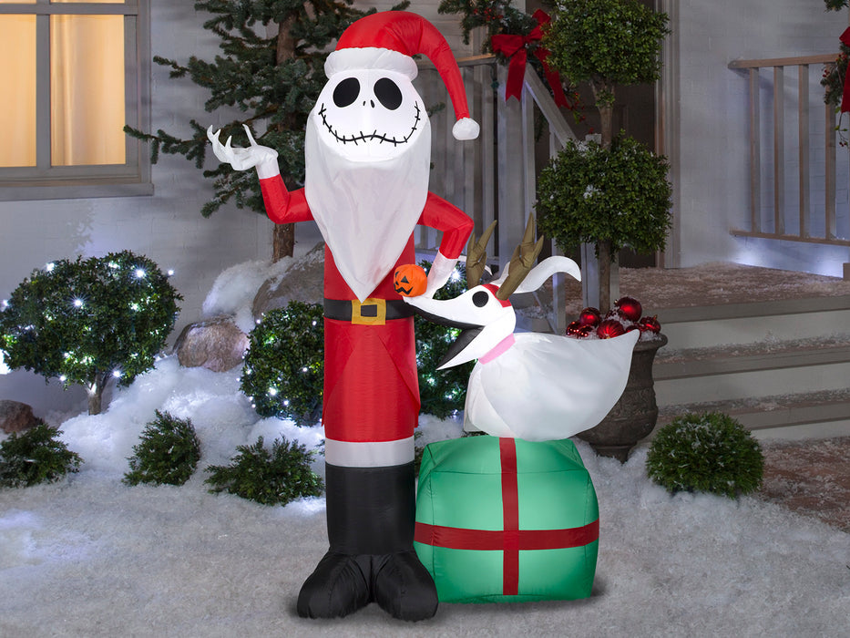 5 Foot The Nightmare Before Christmas Jack Skellington and Zero Light Up Inflatable Lawn Decoration - costumesupercenter.com