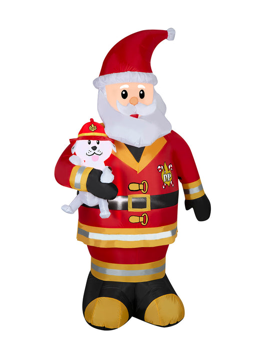 7 Foot Firefighter Santa Light Up Christmas Inflatable Lawn Decoration - costumesupercenter.com