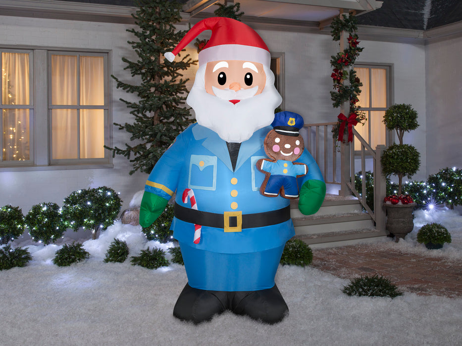 7 Foot Police Officer Santa Light Up Christmas Inflatable Lawn Decoration - costumesupercenter.com