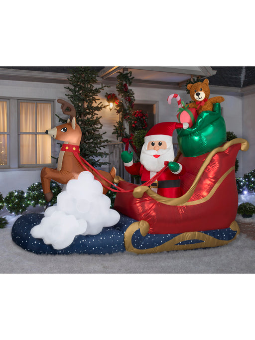 9.5 Foot Santa's Sleigh Light Up Christmas Inflatable Lawn Decoration - costumesupercenter.com