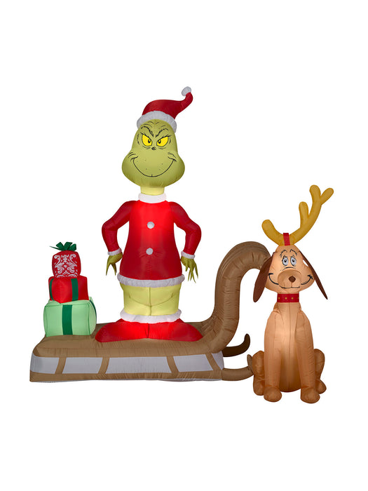 6 Foot Dr. Seuss The Grinch Sleigh Scene Light Up Christmas Inflatable Lawn Decoration - costumesupercenter.com