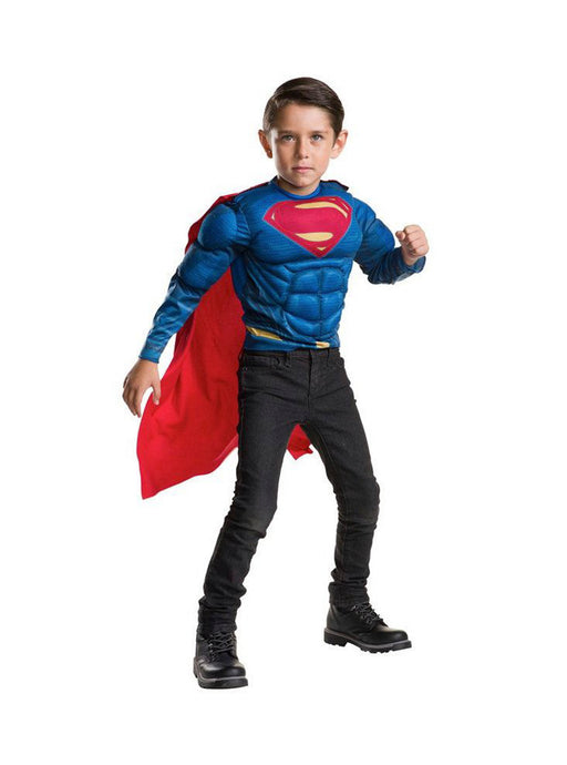 Superman Deluxe Muscle Chest Shirt and Cape Set for Kids - costumesupercenter.com