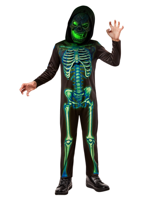 Boys' Neon Skeleton Costume with Light Up Mask - costumesupercenter.com