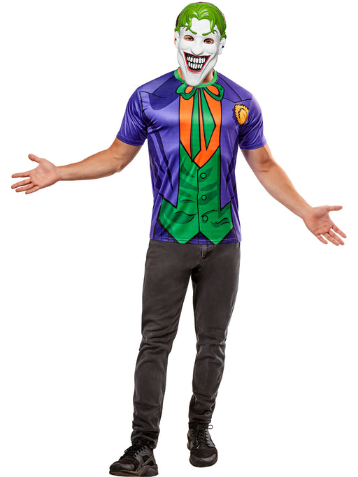 Men's DC Comics Ben Cooper The Joker T-Shirt and Half Mask - costumesupercenter.com