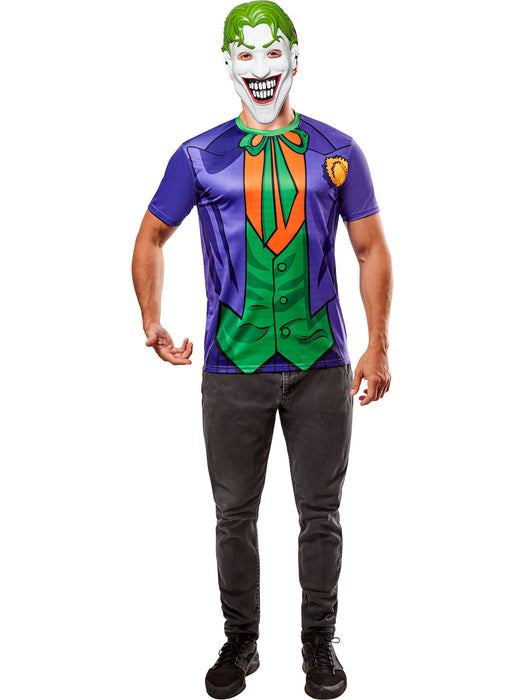 Men's DC Comics Ben Cooper The Joker T-Shirt and Half Mask - costumesupercenter.com