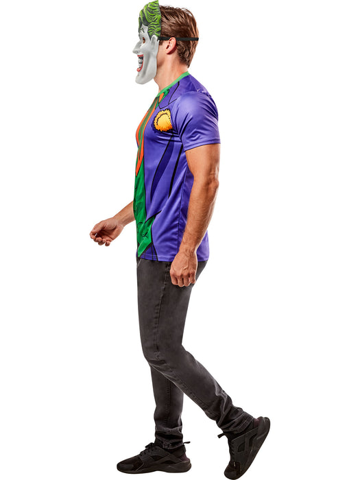 Men's DC Comics Ben Cooper The Joker T-Shirt and Half Mask - costumesupercenter.com