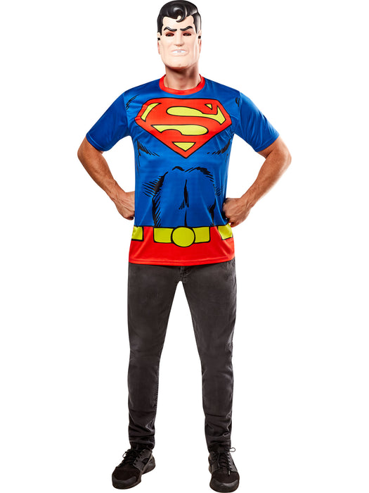 Men's DC Comics Ben Cooper Superman T-Shirt and Half Mask - costumesupercenter.com