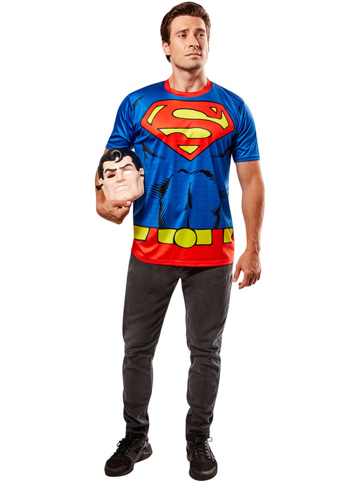 Men's DC Comics Ben Cooper Superman T-Shirt and Half Mask - costumesupercenter.com