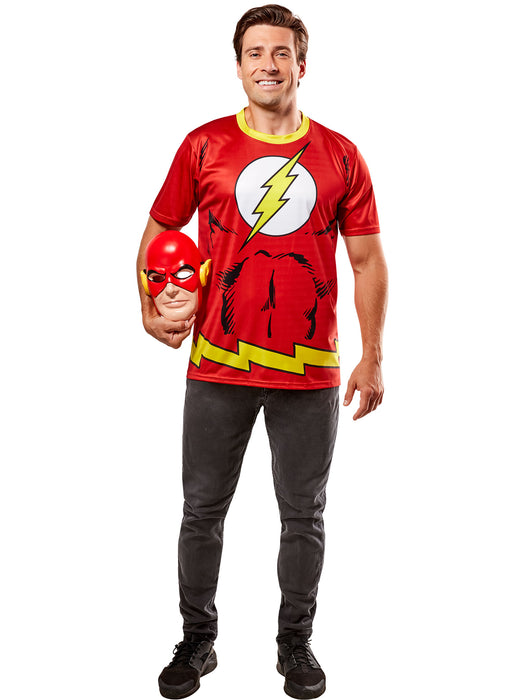 Men's DC Comics Ben Cooper Flash T-Shirt and Half Mask - costumesupercenter.com