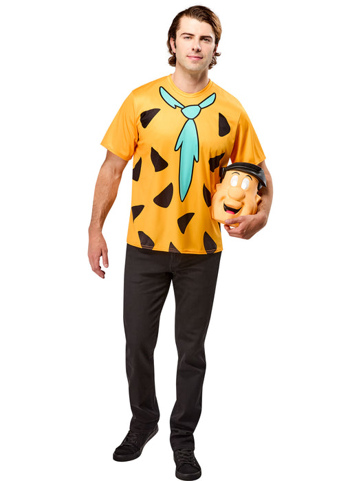 Men's The Flintstones Ben Cooper Fred Flintstone T-Shirt and Half Mask - costumesupercenter.com