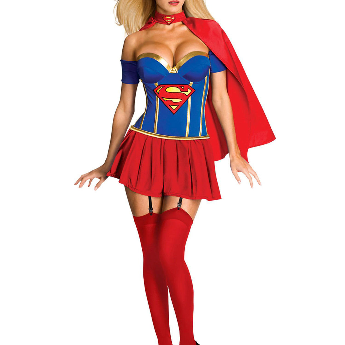 Suit Yourself Superman Supergirl Tights for Adults, One Size up to Women's  Size 6 to 8, Blue and Red with Gold Details