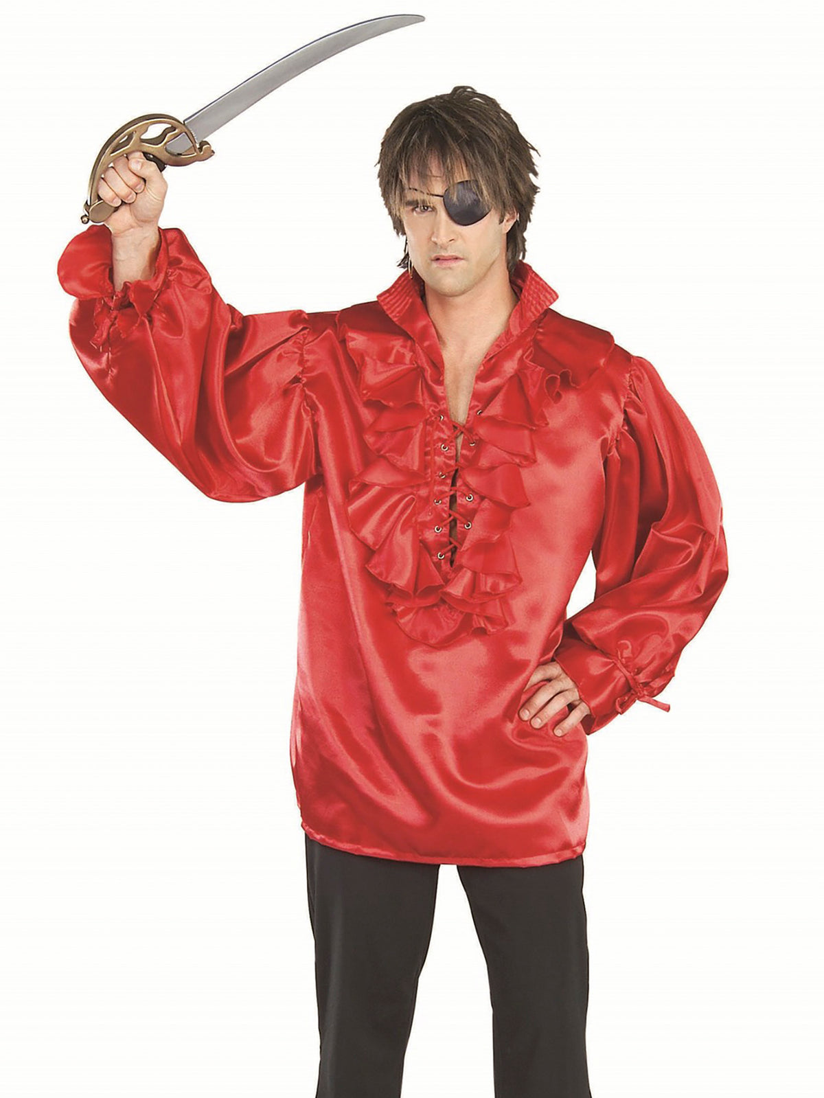 Mens Red Satin Pirate Shirt — Costume Super Center 8598